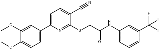 2-{[3-cyano-6-(3,4-dimethoxyphenyl)pyridin-2-yl]sulfanyl}-N-[3-(trifluoromethyl)phenyl]acetamide Struktur