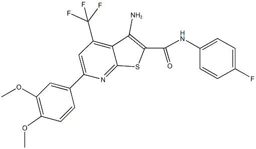 3-amino-6-(3,4-dimethoxyphenyl)-N-(4-fluorophenyl)-4-(trifluoromethyl)thieno[2,3-b]pyridine-2-carboxamide 结构式