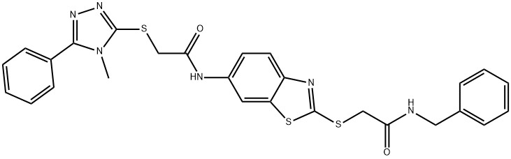 N-(2-{[2-(benzylamino)-2-oxoethyl]sulfanyl}-1,3-benzothiazol-6-yl)-2-[(4-methyl-5-phenyl-4H-1,2,4-triazol-3-yl)sulfanyl]acetamide Structure