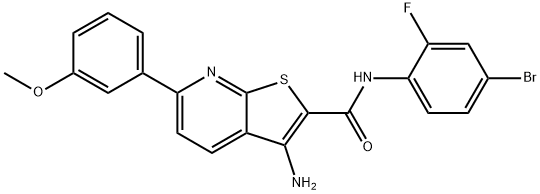 3-amino-N-(4-bromo-2-fluorophenyl)-6-(3-methoxyphenyl)thieno[2,3-b]pyridine-2-carboxamide 化学構造式