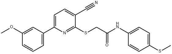 2-{[3-cyano-6-(3-methoxyphenyl)pyridin-2-yl]sulfanyl}-N-[4-(methylsulfanyl)phenyl]acetamide 化学構造式