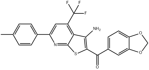 [3-amino-6-(4-methylphenyl)-4-(trifluoromethyl)thieno[2,3-b]pyridin-2-yl](1,3-benzodioxol-5-yl)methanone Struktur