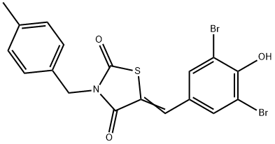 5-(3,5-dibromo-4-hydroxybenzylidene)-3-(4-methylbenzyl)-1,3-thiazolidine-2,4-dione,488706-58-7,结构式
