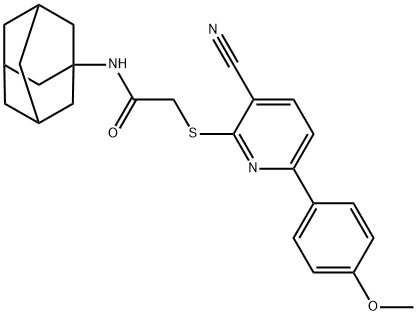 N-(1-adamantyl)-2-{[3-cyano-6-(4-methoxyphenyl)pyridin-2-yl]sulfanyl}acetamide Struktur