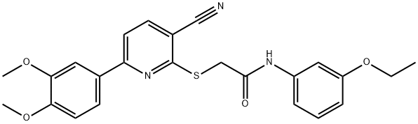 2-{[3-cyano-6-(3,4-dimethoxyphenyl)pyridin-2-yl]sulfanyl}-N-(3-ethoxyphenyl)acetamide 化学構造式