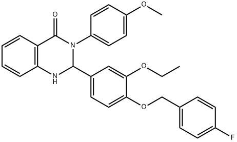 2-{3-ethoxy-4-[(4-fluorobenzyl)oxy]phenyl}-3-(4-methoxyphenyl)-2,3-dihydro-4(1H)-quinazolinone 化学構造式