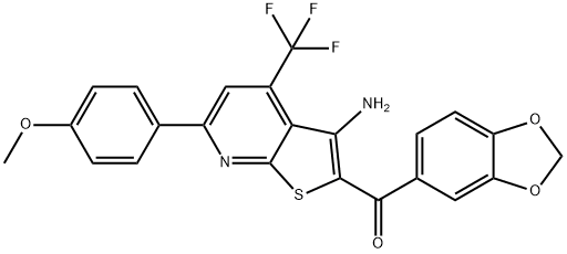 [3-amino-6-(4-methoxyphenyl)-4-(trifluoromethyl)thieno[2,3-b]pyridin-2-yl](1,3-benzodioxol-5-yl)methanone 结构式