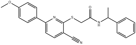 2-{[3-cyano-6-(4-methoxyphenyl)pyridin-2-yl]sulfanyl}-N-(1-phenylethyl)acetamide 结构式