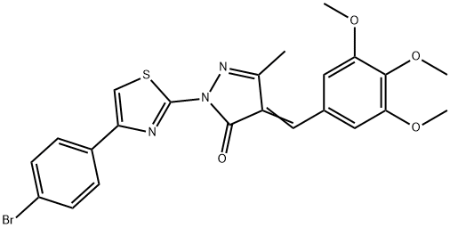 2-[4-(4-bromophenyl)-1,3-thiazol-2-yl]-5-methyl-4-(3,4,5-trimethoxybenzylidene)-2,4-dihydro-3H-pyrazol-3-one Struktur