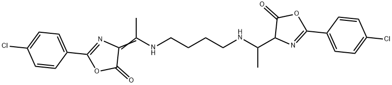 2-(4-chlorophenyl)-4-(1-{[4-({1-[2-(4-chlorophenyl)-5-oxo-4,5-dihydro-1,3-oxazol-4-yl]ethyl}amino)butyl]amino}ethylidene)-1,3-oxazol-5(4H)-one Struktur