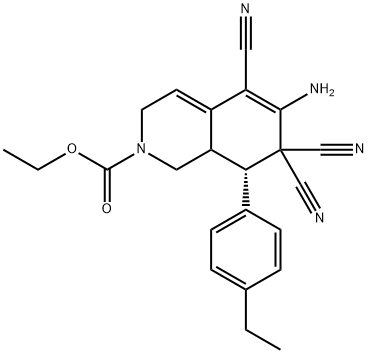 ethyl 6-amino-5,7,7-tricyano-8-(4-ethylphenyl)-3,7,8,8a-tetrahydro-2(1H)-isoquinolinecarboxylate Struktur