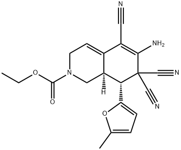 ethyl 6-amino-5,7,7-tricyano-8-(5-methyl-2-furyl)-3,7,8,8a-tetrahydro-2(1H)-isoquinolinecarboxylate Struktur