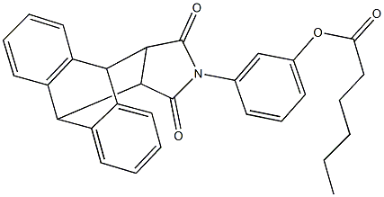 3-(16,18-dioxo-17-azapentacyclo[6.6.5.0~2,7~.0~9,14~.0~15,19~]nonadeca-2,4,6,9,11,13-hexaen-17-yl)phenyl hexanoate Struktur