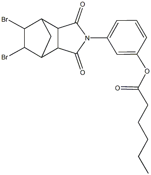 3-(8,9-dibromo-3,5-dioxo-4-azatricyclo[5.2.1.0~2,6~]dec-4-yl)phenyl hexanoate Struktur