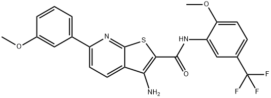 3-amino-6-(3-methoxyphenyl)-N-[2-methoxy-5-(trifluoromethyl)phenyl]thieno[2,3-b]pyridine-2-carboxamide 结构式