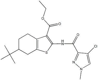 ethyl 6-tert-butyl-2-{[(4-chloro-1-methyl-1H-pyrazol-3-yl)carbonyl]amino}-4,5,6,7-tetrahydro-1-benzothiophene-3-carboxylate 化学構造式