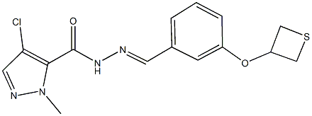 4-chloro-1-methyl-N'-[3-(3-thietanyloxy)benzylidene]-1H-pyrazole-5-carbohydrazide 结构式