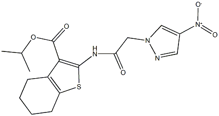 isopropyl 2-[({4-nitro-1H-pyrazol-1-yl}acetyl)amino]-4,5,6,7-tetrahydro-1-benzothiophene-3-carboxylate 化学構造式