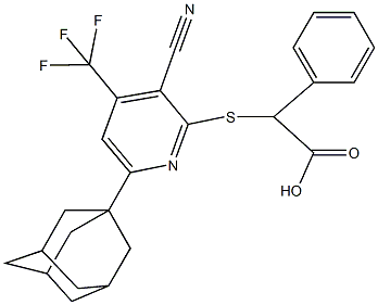 2-{[6-(1-adamantyl)-3-cyano-4-(trifluoromethyl)-2-pyridinyl]sulfanyl}-2-phenylacetic acid Structure