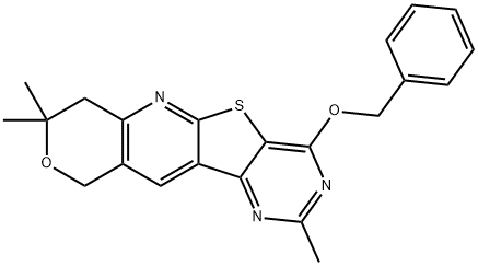 benzyl 2,8,8-trimethyl-7,10-dihydro-8H-pyrano[3'',4'':5',6']pyrido[3',2':4,5]thieno[3,2-d]pyrimidin-4-yl ether Struktur