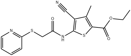 ethyl 4-cyano-3-methyl-5-{[(2-pyridinylsulfanyl)acetyl]amino}-2-thiophenecarboxylate Struktur