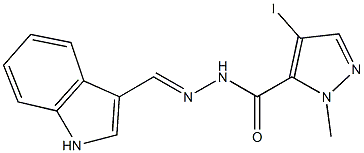 N'-(1H-indol-3-ylmethylene)-4-iodo-1-methyl-1H-pyrazole-5-carbohydrazide 化学構造式