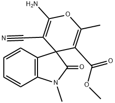 methyl 6'-amino-5'-cyano-1,2'-dimethyl-1,3-dihydro-2-oxospiro[2H-indole-3,4'-4'H-pyran]-3'-carboxylate 化学構造式