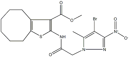 methyl 2-[({4-bromo-3-nitro-5-methyl-1H-pyrazol-1-yl}acetyl)amino]-4,5,6,7,8,9-hexahydrocycloocta[b]thiophene-3-carboxylate,489406-71-5,结构式
