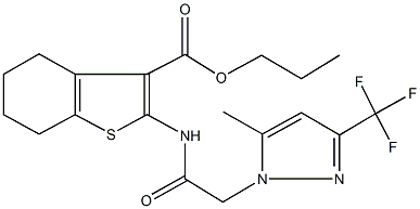 propyl 2-({[5-methyl-3-(trifluoromethyl)-1H-pyrazol-1-yl]acetyl}amino)-4,5,6,7-tetrahydro-1-benzothiophene-3-carboxylate 结构式