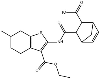3-({[3-(ethoxycarbonyl)-6-methyl-4,5,6,7-tetrahydro-1-benzothien-2-yl]amino}carbonyl)bicyclo[2.2.1]hept-5-ene-2-carboxylic acid Structure