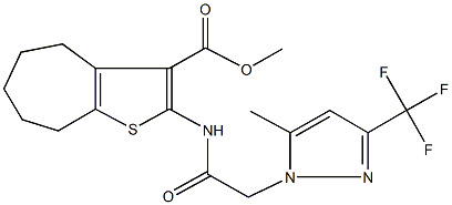 methyl 2-({[5-methyl-3-(trifluoromethyl)-1H-pyrazol-1-yl]acetyl}amino)-5,6,7,8-tetrahydro-4H-cyclohepta[b]thiophene-3-carboxylate,489407-33-2,结构式