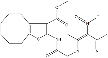 methyl 2-[({4-nitro-3,5-dimethyl-1H-pyrazol-1-yl}acetyl)amino]-4,5,6,7,8,9-hexahydrocycloocta[b]thiophene-3-carboxylate 结构式
