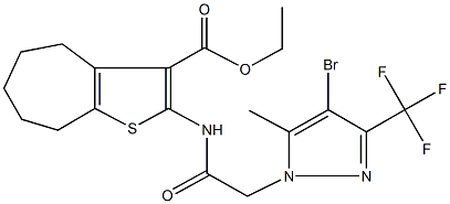 ethyl 2-({[4-bromo-5-methyl-3-(trifluoromethyl)-1H-pyrazol-1-yl]acetyl}amino)-5,6,7,8-tetrahydro-4H-cyclohepta[b]thiophene-3-carboxylate Structure