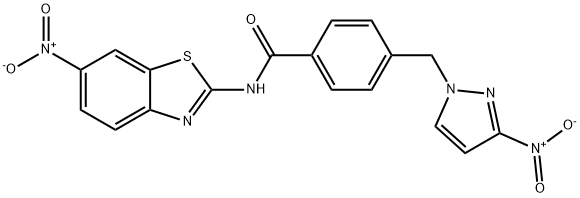 N-{6-nitro-1,3-benzothiazol-2-yl}-4-({3-nitro-1H-pyrazol-1-yl}methyl)benzamide,489409-00-9,结构式