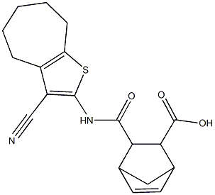 3-{[(3-cyano-5,6,7,8-tetrahydro-4H-cyclohepta[b]thiophen-2-yl)amino]carbonyl}bicyclo[2.2.1]hept-5-ene-2-carboxylic acid Structure