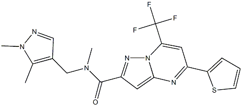 N-[(1,5-dimethyl-1H-pyrazol-4-yl)methyl]-N-methyl-5-(2-thienyl)-7-(trifluoromethyl)pyrazolo[1,5-a]pyrimidine-2-carboxamide Struktur