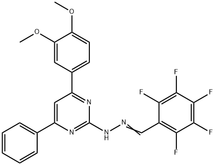 2,3,4,5,6-pentafluorobenzaldehyde [4-(3,4-dimethoxyphenyl)-6-phenyl-2-pyrimidinyl]hydrazone Struktur