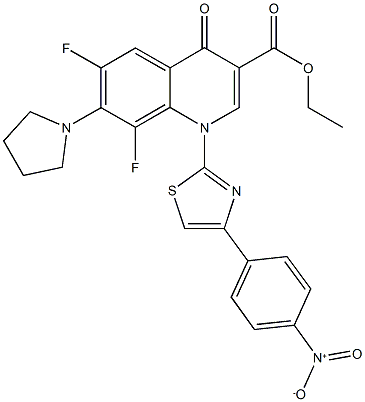 ethyl 6,8-difluoro-1-(4-{4-nitrophenyl}-1,3-thiazol-2-yl)-4-oxo-7-(1-pyrrolidinyl)-1,4-dihydro-3-quinolinecarboxylate Structure