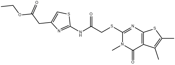 ethyl [2-({[(3,5,6-trimethyl-4-oxo-3,4-dihydrothieno[2,3-d]pyrimidin-2-yl)sulfanyl]acetyl}amino)-1,3-thiazol-4-yl]acetate,489413-78-7,结构式