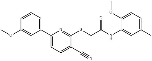 2-{[3-cyano-6-(3-methoxyphenyl)pyridin-2-yl]sulfanyl}-N-(2-methoxy-5-methylphenyl)acetamide,489413-83-4,结构式