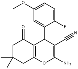 2-amino-4-[2-fluoro-5-(methyloxy)phenyl]-7,7-dimethyl-5-oxo-5,6,7,8-tetrahydro-4H-chromene-3-carbonitrile 结构式