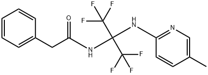 2-phenyl-N-[2,2,2-trifluoro-1-[(5-methyl-2-pyridinyl)amino]-1-(trifluoromethyl)ethyl]acetamide Struktur