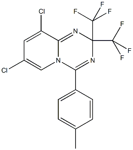 7,9-dichloro-4-(4-methylphenyl)-2,2-bis(trifluoromethyl)-2H-pyrido[1,2-a][1,3,5]triazine 化学構造式