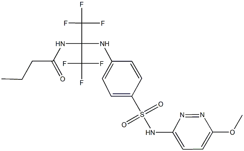 N-[2,2,2-trifluoro-1-(4-{[(6-methoxy-3-pyridazinyl)amino]sulfonyl}anilino)-1-(trifluoromethyl)ethyl]butanamide Structure