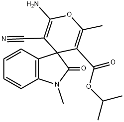 isopropyl 6'-amino-5'-cyano-1,2'-dimethyl-1,3-dihydro-2-oxospiro[2H-indole-3,4'-(4'H)-pyran]-3'-carboxylate 化学構造式