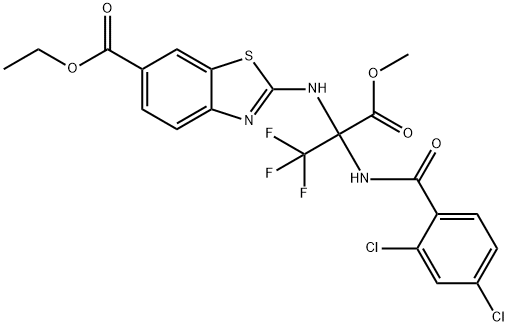 ethyl 2-{[1-[(2,4-dichlorobenzoyl)amino]-2,2,2-trifluoro-1-(methoxycarbonyl)ethyl]amino}-1,3-benzothiazole-6-carboxylate Structure