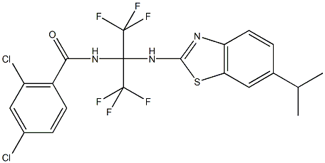 2,4-dichloro-N-[2,2,2-trifluoro-1-[(6-isopropyl-1,3-benzothiazol-2-yl)amino]-1-(trifluoromethyl)ethyl]benzamide Structure