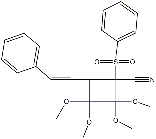 2,2,3,3-tetramethoxy-1-(phenylsulfonyl)-4-(2-phenylvinyl)cyclobutanecarbonitrile 结构式