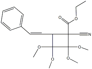 ethyl 1-cyano-2,2,3,3-tetramethoxy-4-(2-phenylvinyl)cyclobutanecarboxylate Struktur