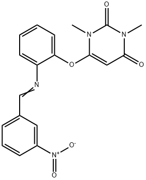 6-[2-({3-nitrobenzylidene}amino)phenoxy]-1,3-dimethyl-2,4(1H,3H)-pyrimidinedione Structure